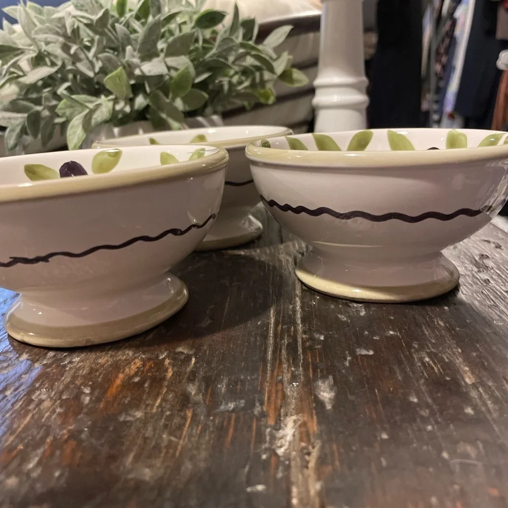 Williams Sonoma Olive Leaf Ceramic Dip/Sauce Bowls